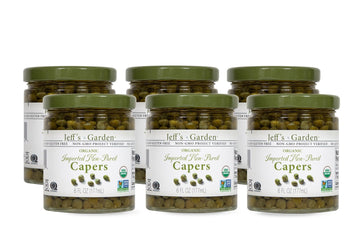 Jeff's Garden Organic Imported Non-Pareil Capers | Vegan, Kosher, Non-GMO, Gluten Free, Keto | 6 Fluid Ounce Jar (Pack of 6)