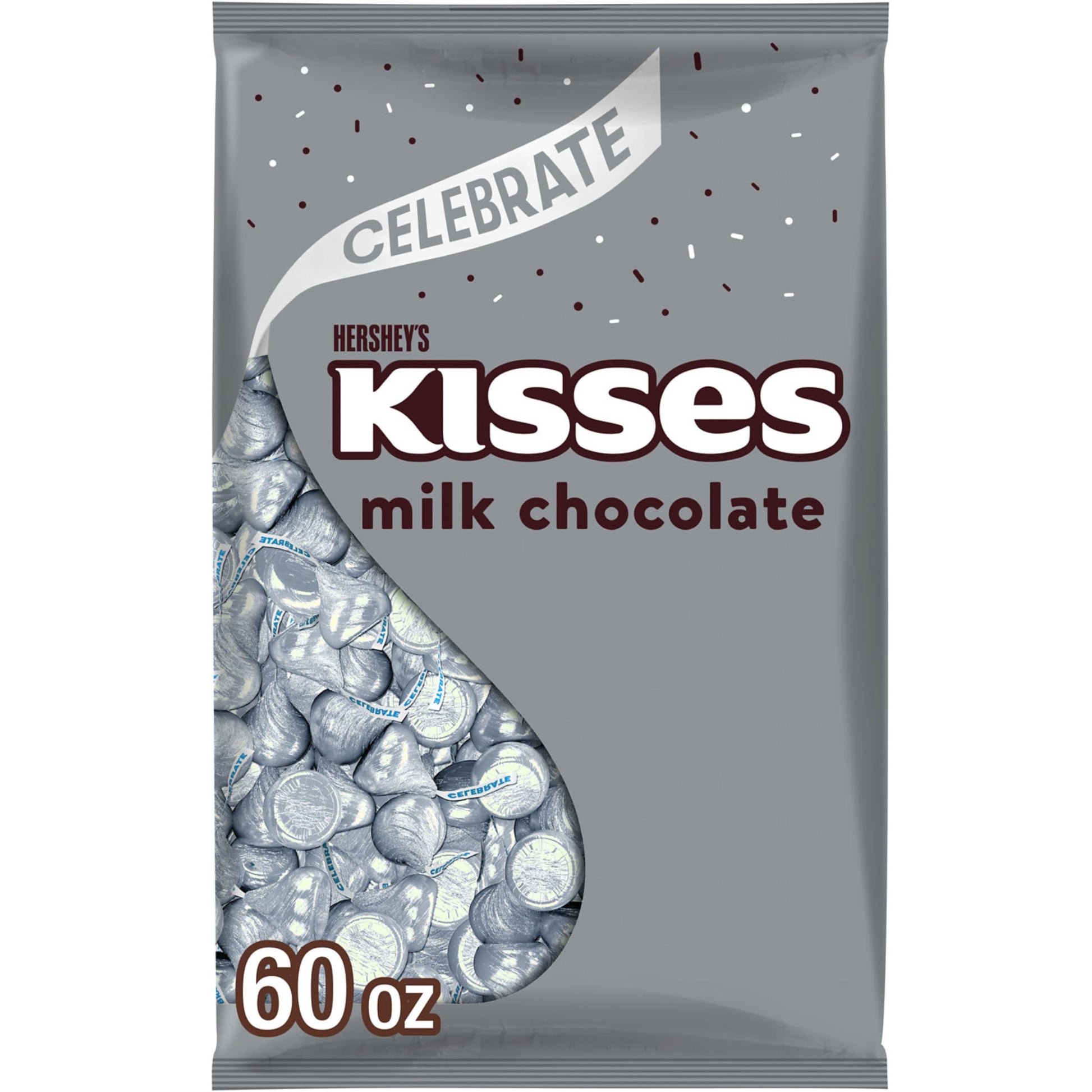 HERSHEYS KISSES Milk Chocolate Candy Bulk Bag, 60 oz, Silver - Perfect for Parties and Sharing