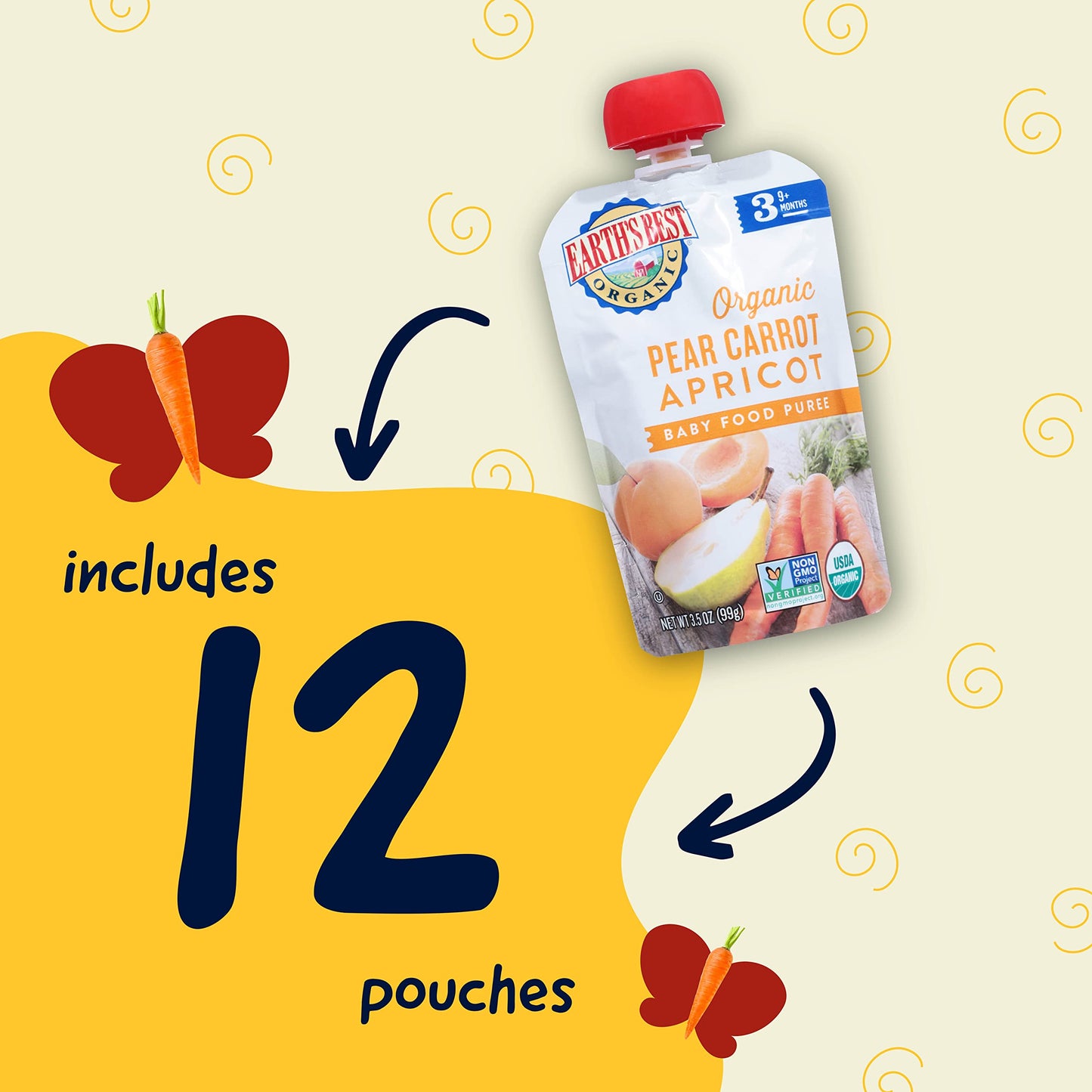 Earth'S Best Organic Baby Food Pouches, Stage 3 Fruit And Vegetable Puree For Babies 9 Months And Older, Organic Pear Carrot Apr