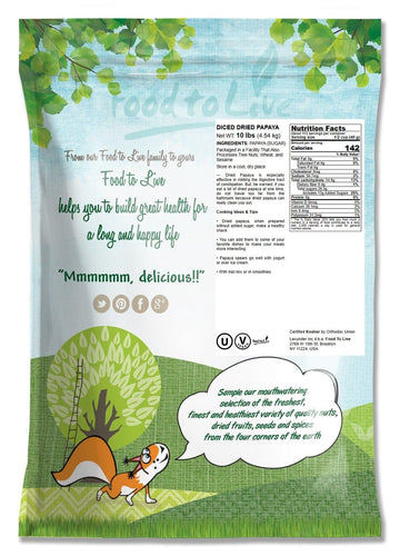 Food To Live Dried Diced Papaya, 10 Pounds Kosher, Vegan, Sweetened, Unsulfured, Bulk