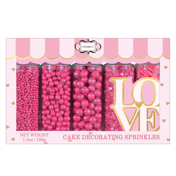 Confect Sprinkles for Cakes & Cupcakes Decoration | Assorted Pack of 5 Crimson Pearl sprinkles | Pink Sprinkles | Bithday Sprink