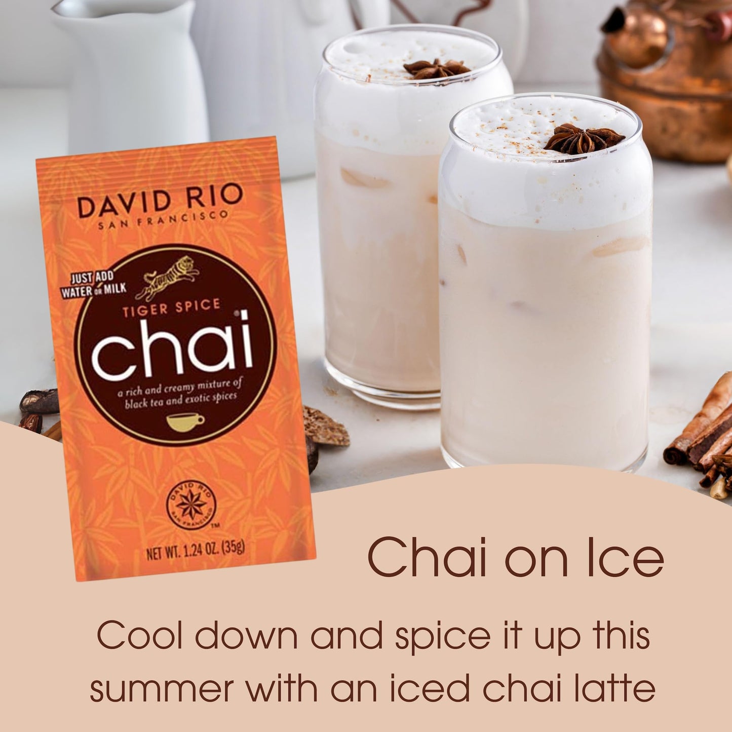 Tiger Spice Chai Tea Latte Mix, 1.24 Oz (Pack Of 48), Single Serve Packets, Black Tea, Organic Spices, Dairy Free, Serve Hot Or