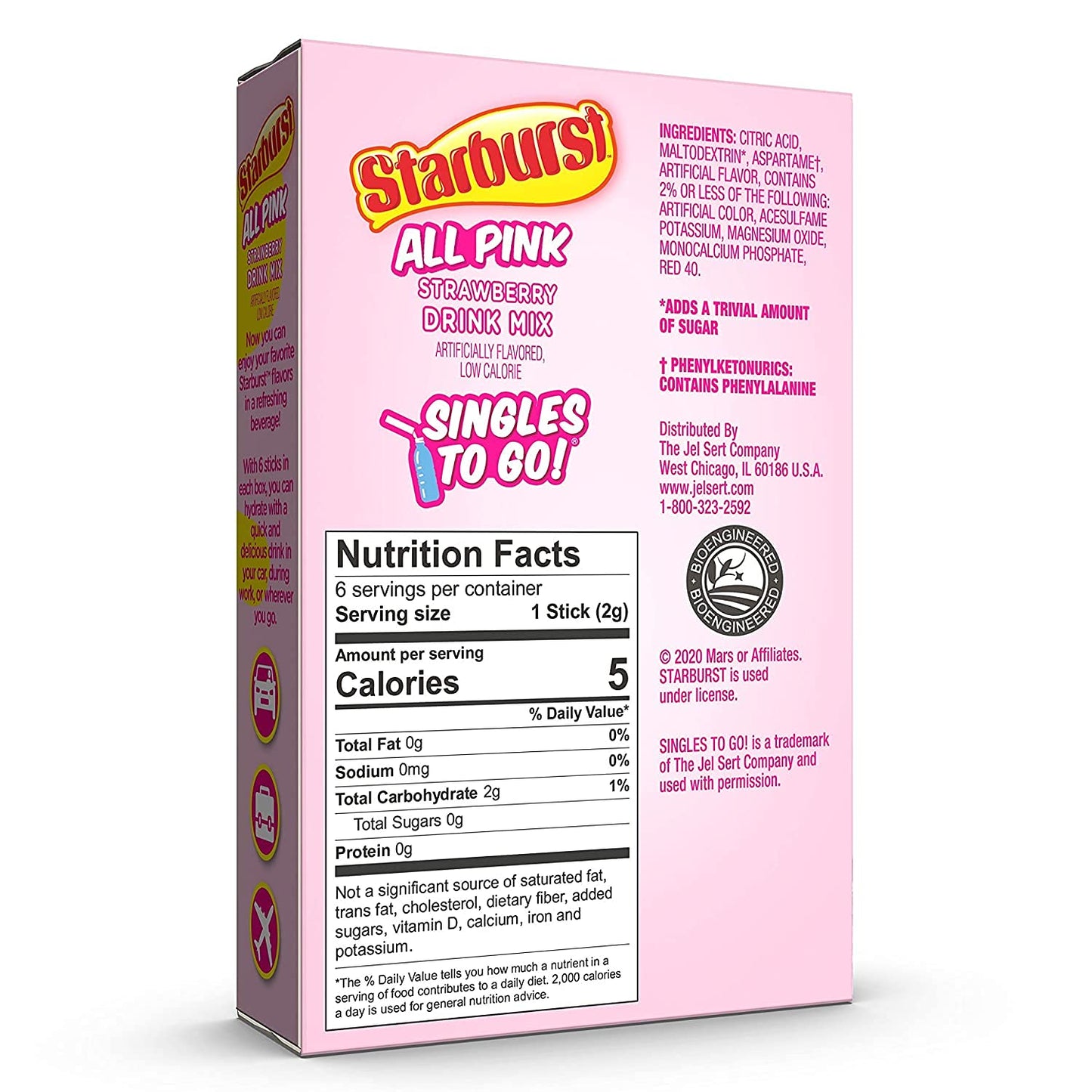Starburst Singles To Go Powdered Drink Mix, All Pink Strawberry, 3 Boxes With 6 Packets Each - 18 Total Servings, Sugar-Free Dri