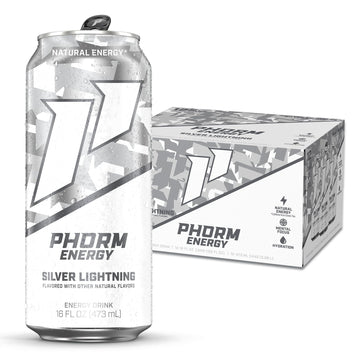 Phorm Energy Drink  Silver Lightning Flavor  200 Mg Natural Energy Blend From Green Tea  Sugar Free Carbonated Drink With Electrolytes & Vitamin B12  Dairy & Gluten Free  Vegan  16 Fl Oz Cans  12 Pack