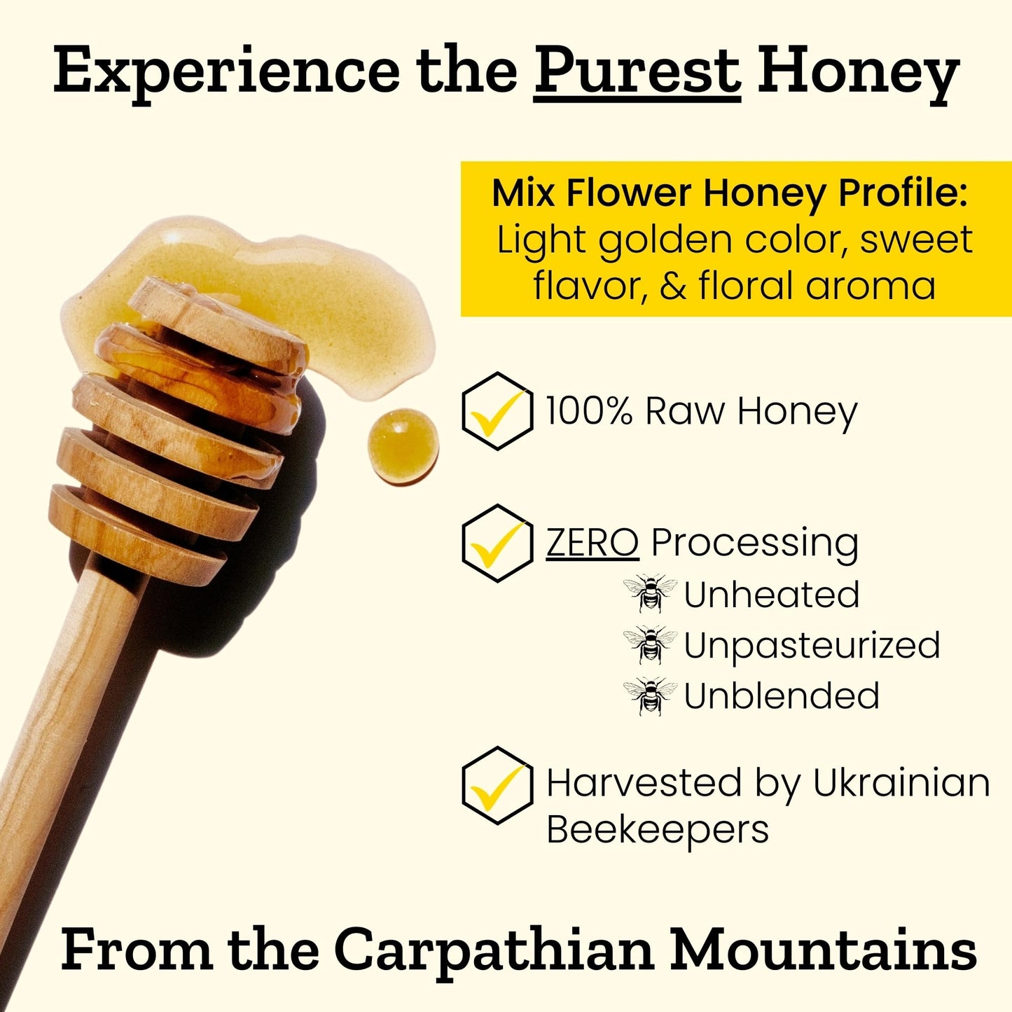 Carpathian Raw Honey Mixed Flower | 100% Pure, Unfiltered, Unpasteurized, Ethically Sourced | Glass Jar, 908G