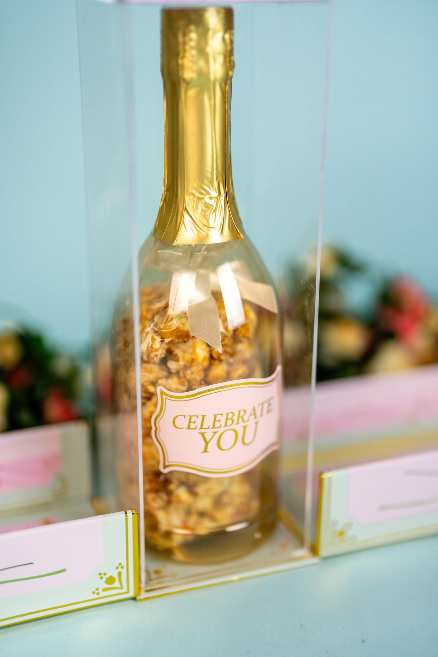 Birthday Floral Bubble Box With Caramel White Chocolate Popcorn By Send A Cake, Ready To Gift, No Assembly Required - Unique Happy Birthday Gift For Women, Men, Sister, Mom, Dad, Best Friend