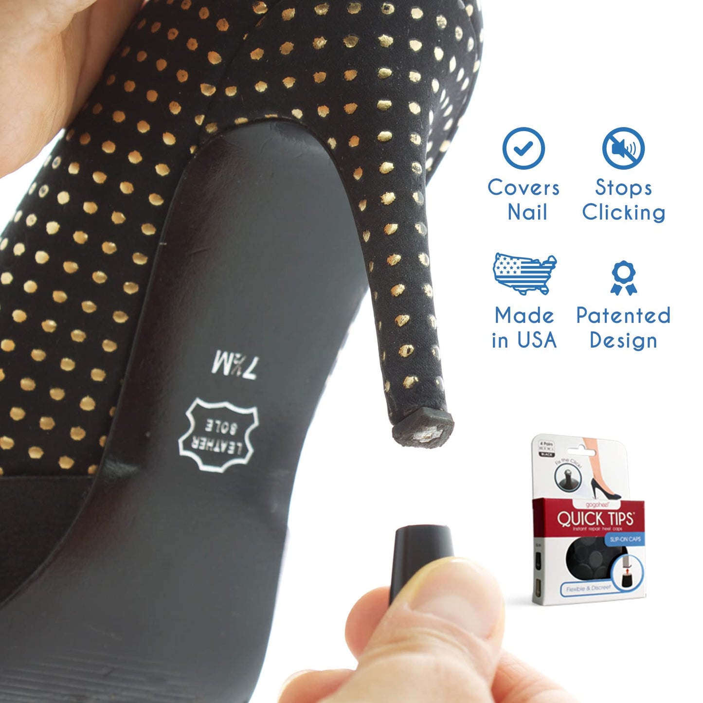 Gogoheel Quick Tips - The Original High Heel Protector & Heel Repair Caps - 2 Pairs (X-Small, Small, Black)