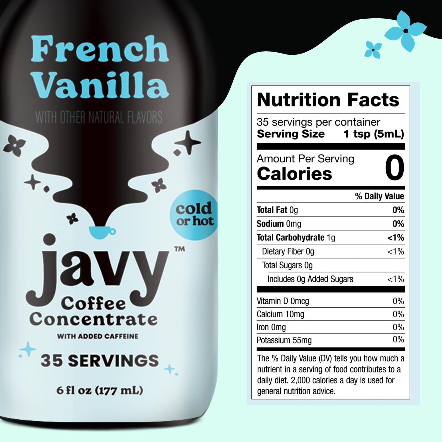 Javvy Coffee Concentrate - Cold Brew Coffee, French Vanilla, 6 Fl Oz, 35 Servings, Black