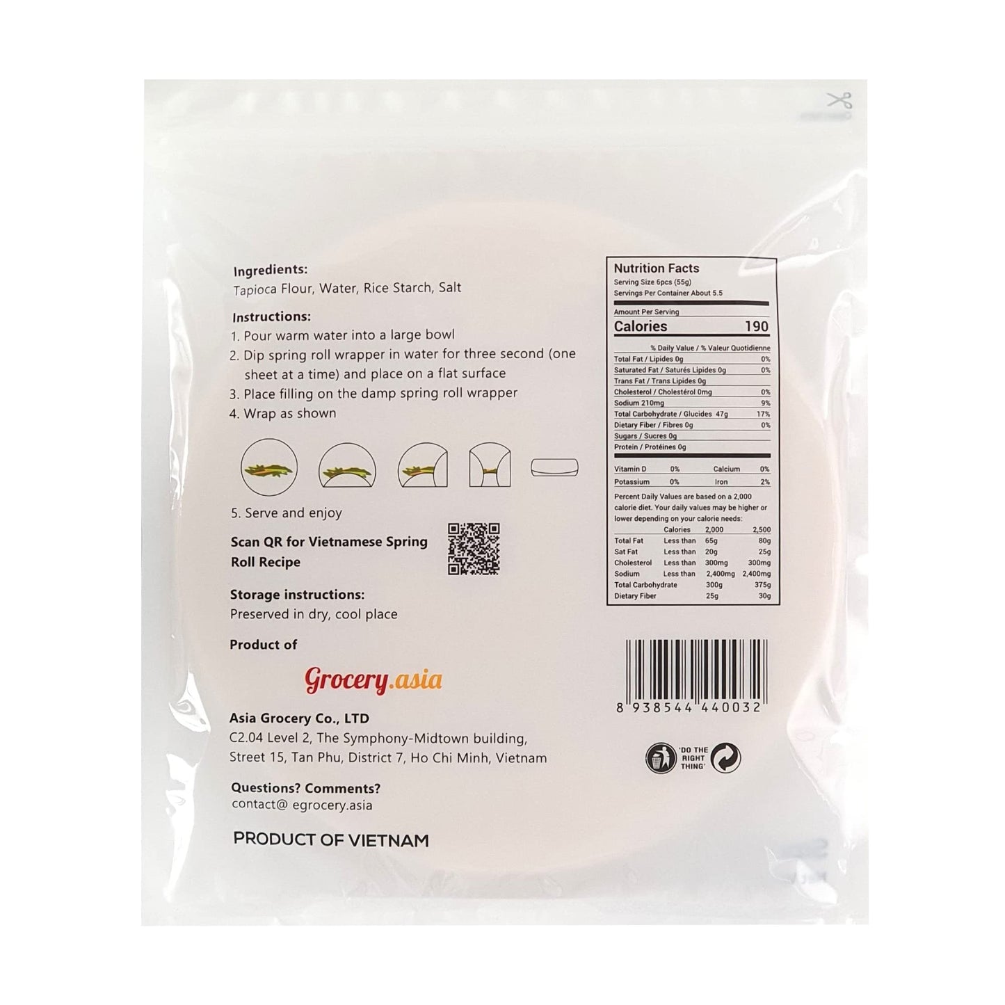 ASIADELI Rice Paper - Premium Vietnamese Spring Roll Wrapper, 30-32 Sheets, 10.5 oz, Round 22cm, Pack of 1 Bag