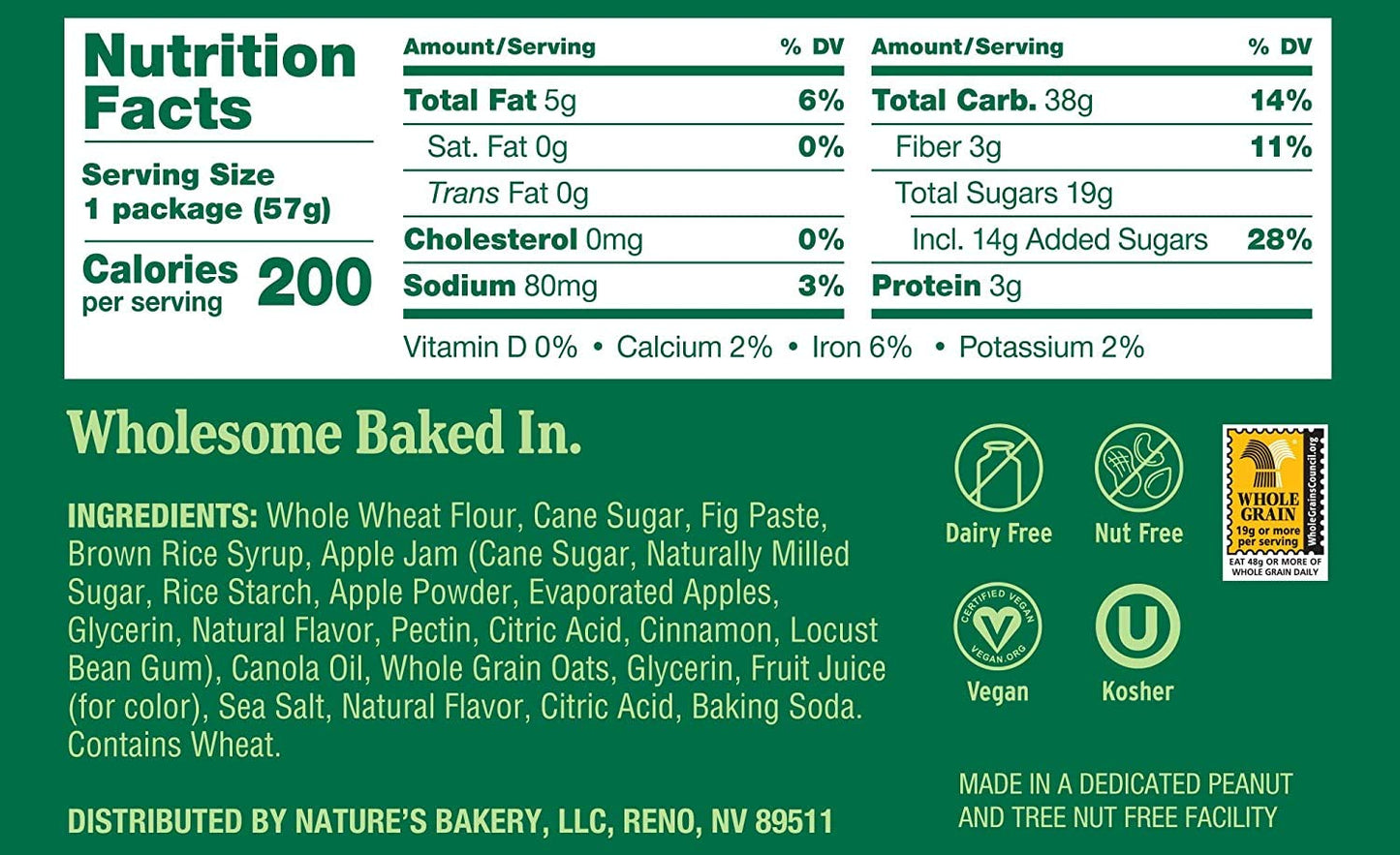 Nature's Bakery Whole Wheat Fig Bars, Apple Cinnamon - Vegan, Non-GMO, 12 Count Box with 12 Twin Packs, Real Fruit Snack Bar