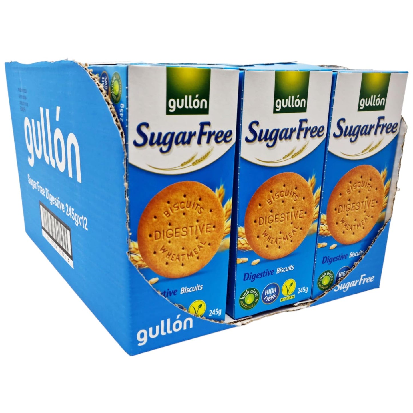 Gullon Sugar-Free Digestive Biscuits, 12 x 245g, Vegan, High Fiber, Ideal for Diabetics & Health-Conscious Lifestyles