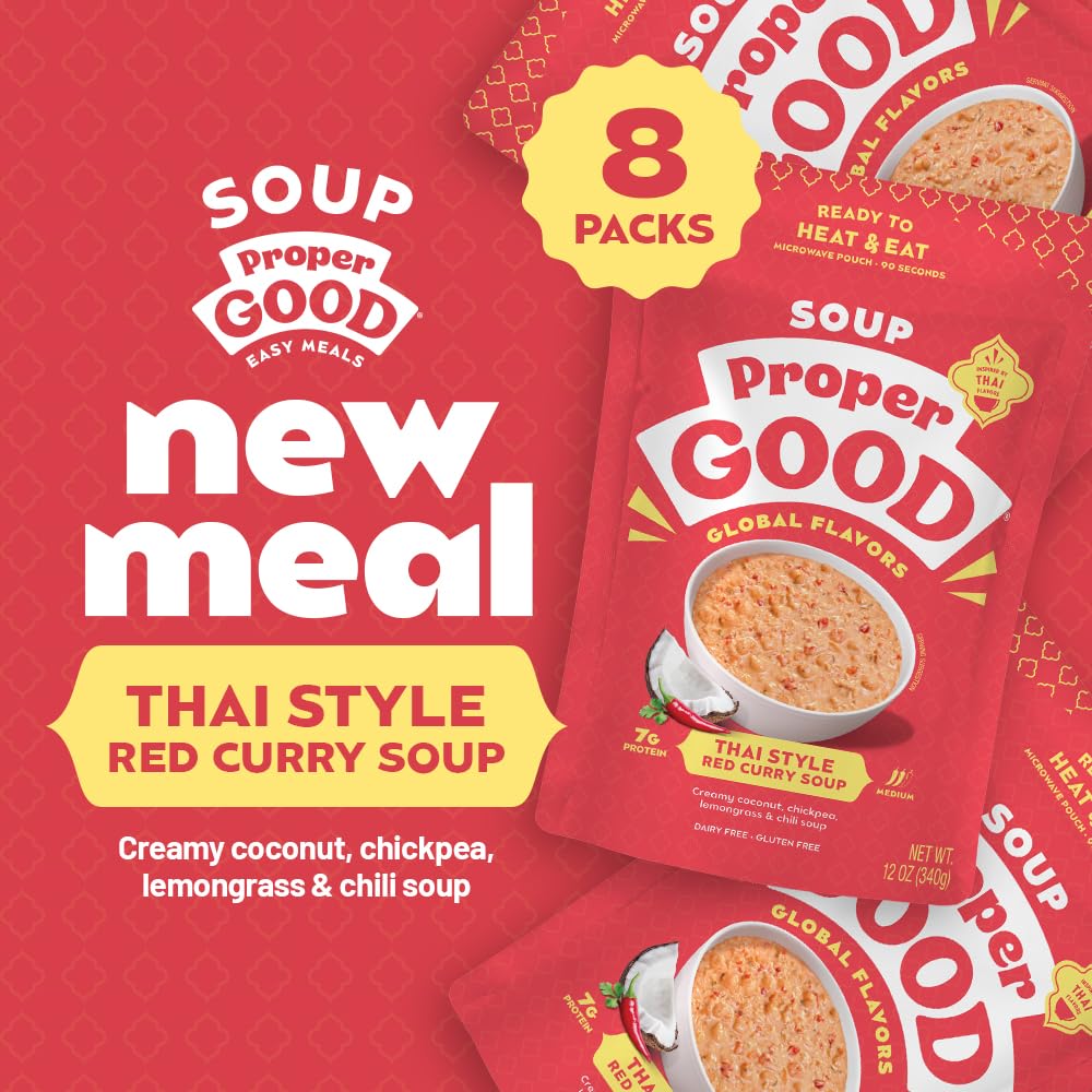 Proper Good Thai Red Curry Soup with Chickpeas, Coconut & Lemongrass | Easy Lunch or Dinner with 11g Protein per Serving | Quick