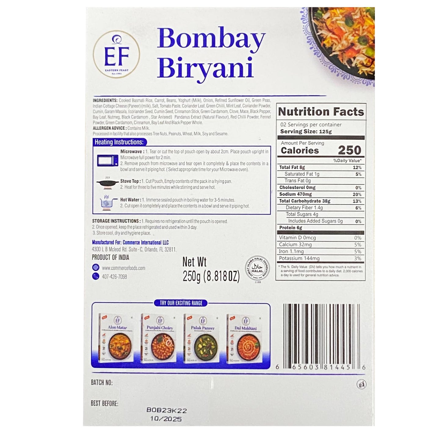 Eastern Feast - Ready To Eat Vegetarian Meals, 10.58 Oz (Pack Of 10, Bombay Biryani)