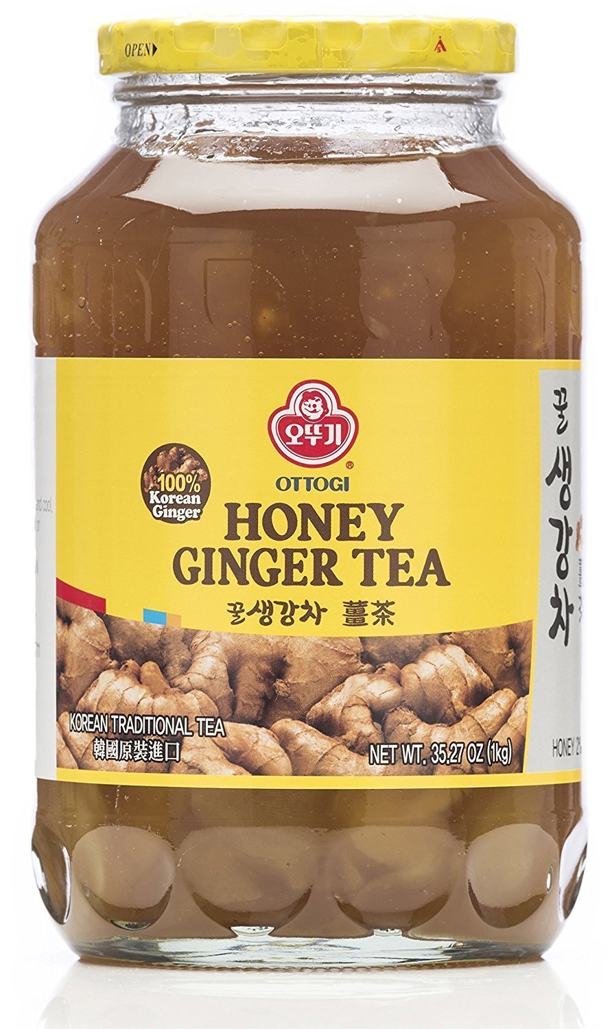 OTTOGI Honey Ginger Tea Concentrate, Caffeine-Free, 35oz (1kg) with Real Sliced Ginger & Honey, Versatile for Hot or Cold Drinks