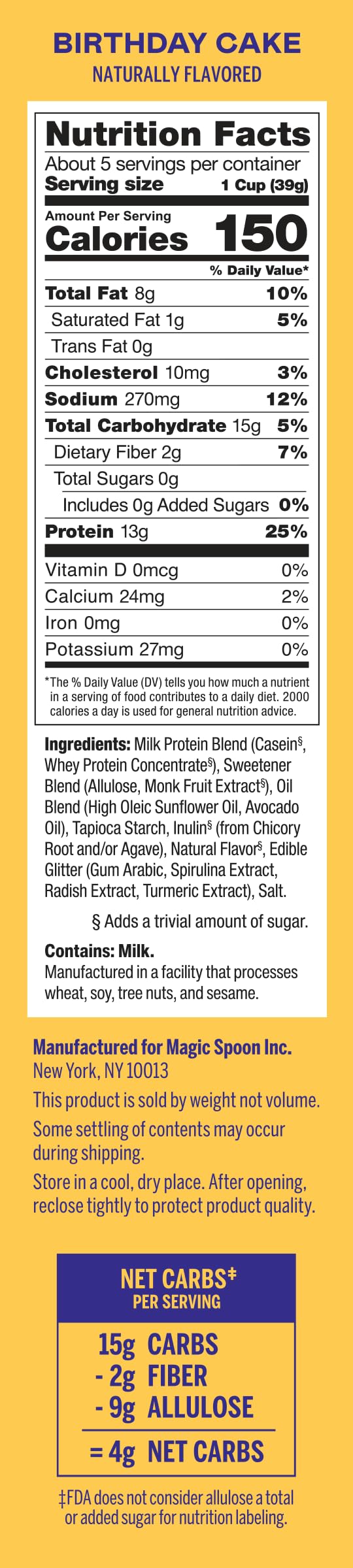 Magic Spoon Cereal - Birthday Cake 4-Pack Of Cereal And Spoon - Keto & Low Carb Lifestyles, Gluten & Grain Free, High Protein, 0