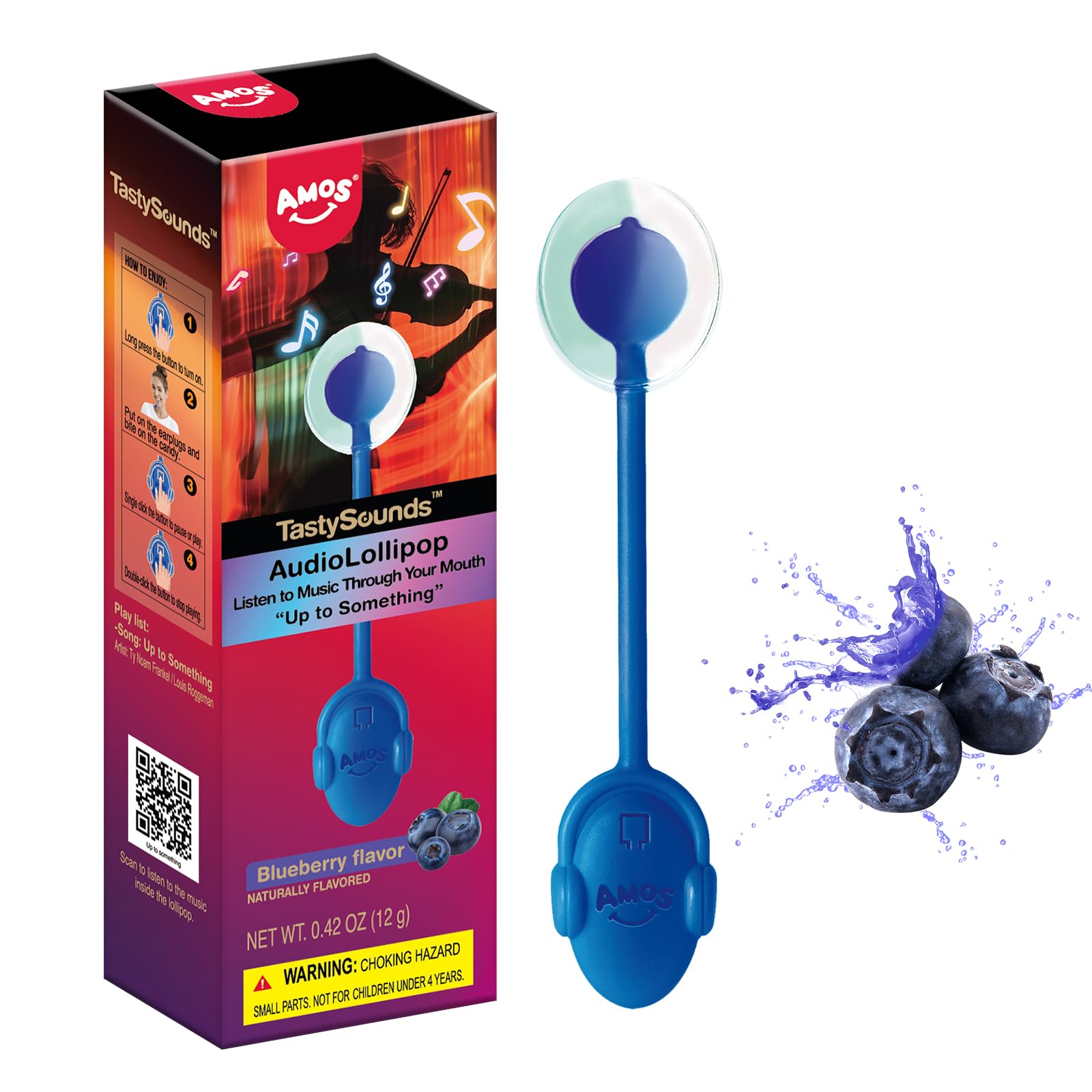 AMOS Audio Lollipop (Natural Blueberry) Music Lollipop Suckers -Up to Something- Fat Free Singing Lollipop, for Kids Classmates 