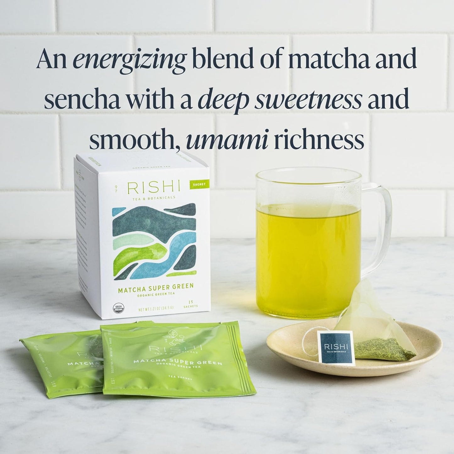 Rishi Tea Matcha Super Green Tea - Organic, Caffeinated Sachet Tea Bags, Umami Japanese Green Tea, Antioxidant Rich Sencha & Mat