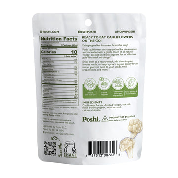 Poshi Marinated Cauliflower Florets Snack Pack | Salt + Pepper | Keto, Vegan, Paleo, Non Gmo, Low Carb + Calorie, Gluten Free, F
