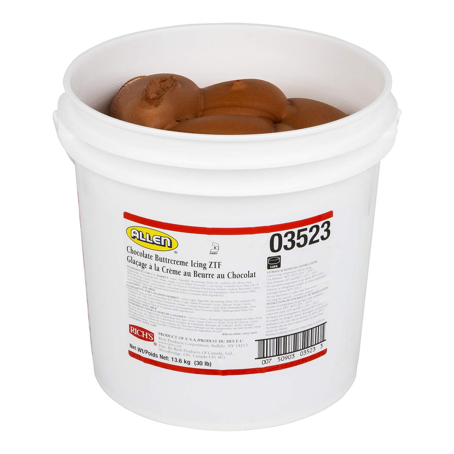 Rich'S Jw Allen Pre-Whipped Chocolate Buttercreme Icing Ztf, 30 Lb
