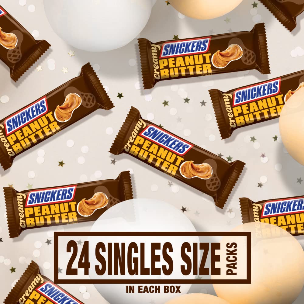 Snickers Creamy Peanut Butter Candy Bars, 1.4 Ounce - Pack of 24 - Delicious Treats for Snacking