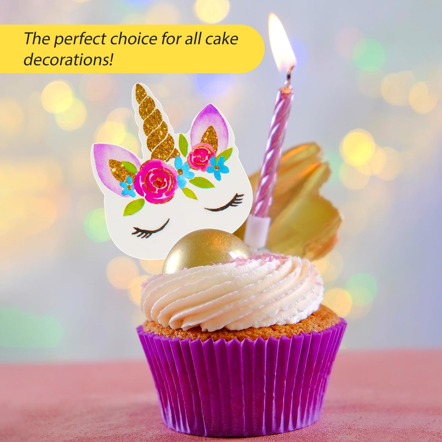 Coopache 48 Pieces Rainbow Unicorn Cupcake Toppers, Cupcake Picks Cake Decorations, Double Sided Unicorn Cake Topper Set Birthda