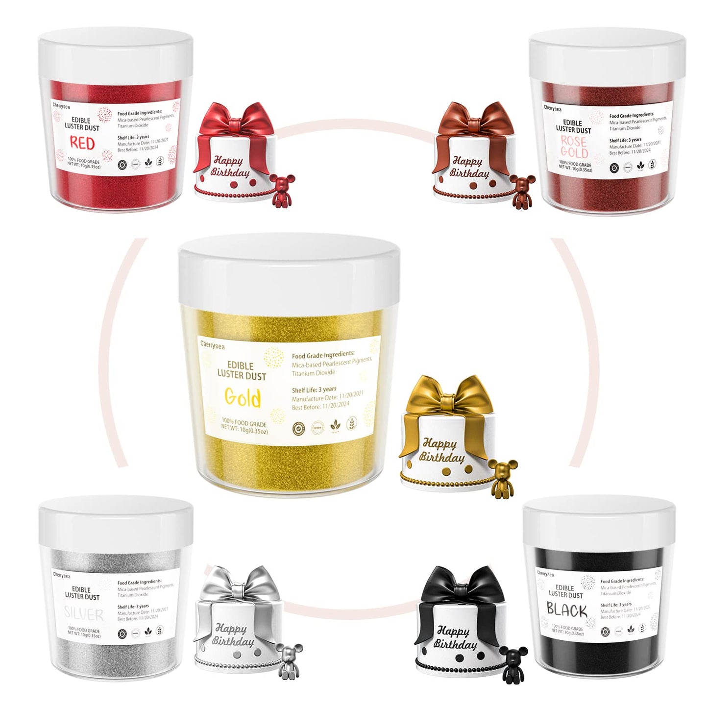 Cherrysea Gold Edible Luster Dust, Food Grade Dessert Powder for Baking, 10 Grams, Tasteless for Cupcakes, Cake Pops, Fondant, Chocolate