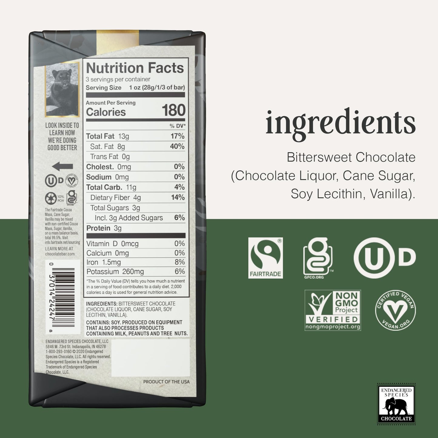 Endangered Species  Extra Dark Chocolate Panther  3 oz