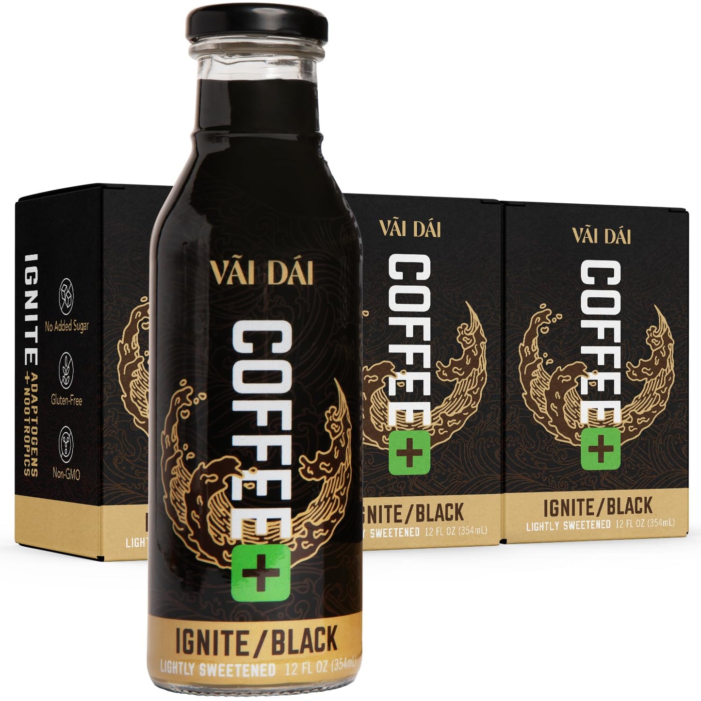 Vai Dai Coffee Black 12-Pack  Lightly Sweetened  Ready-To-Drink  Functional  Adaptogens & Nootropics For Energy  Focus & Mental Clarity  With Lions Mane  Ashwagandha  Mushrooms & Cordyceps  Gluten-Free  Non-Gmo.