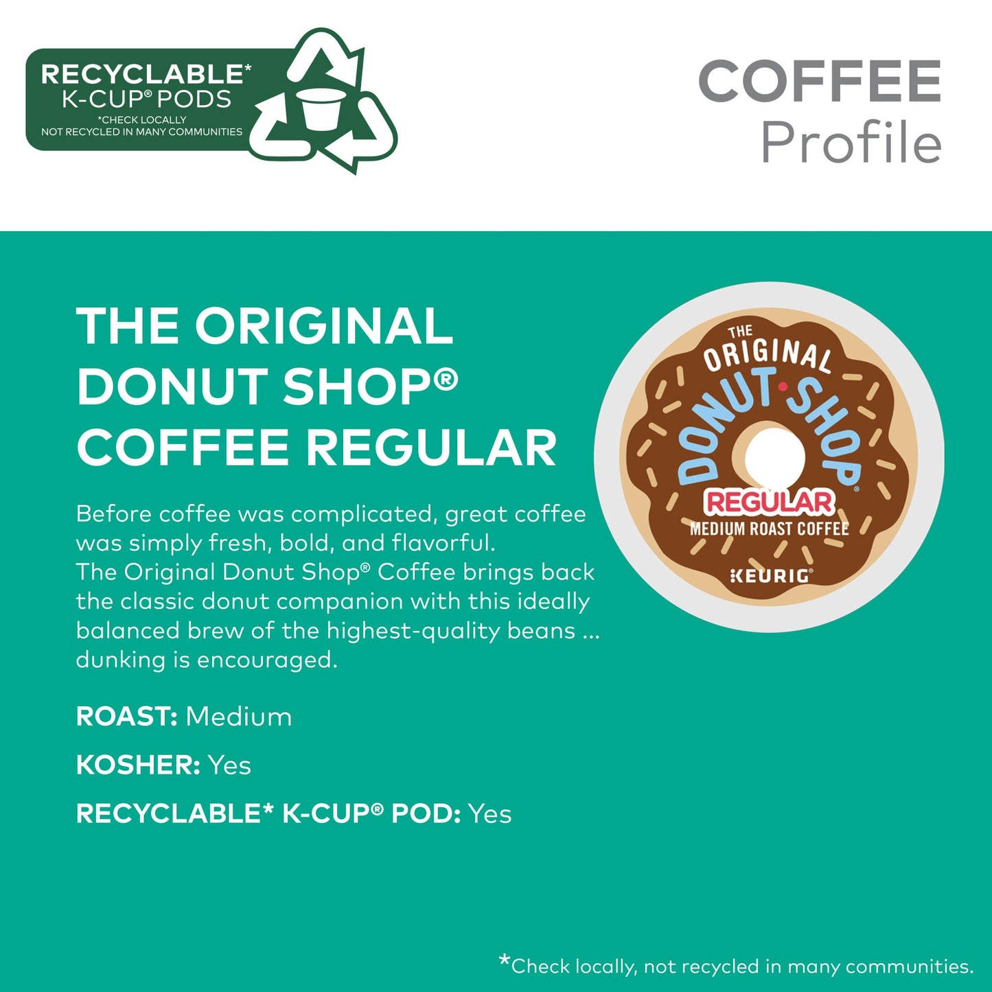 The Original Donut Shop Regular, Keurig Single Serve K-Cup Pods, Medium Roast Coffee, 60 Count, (6 Packs Of 10)