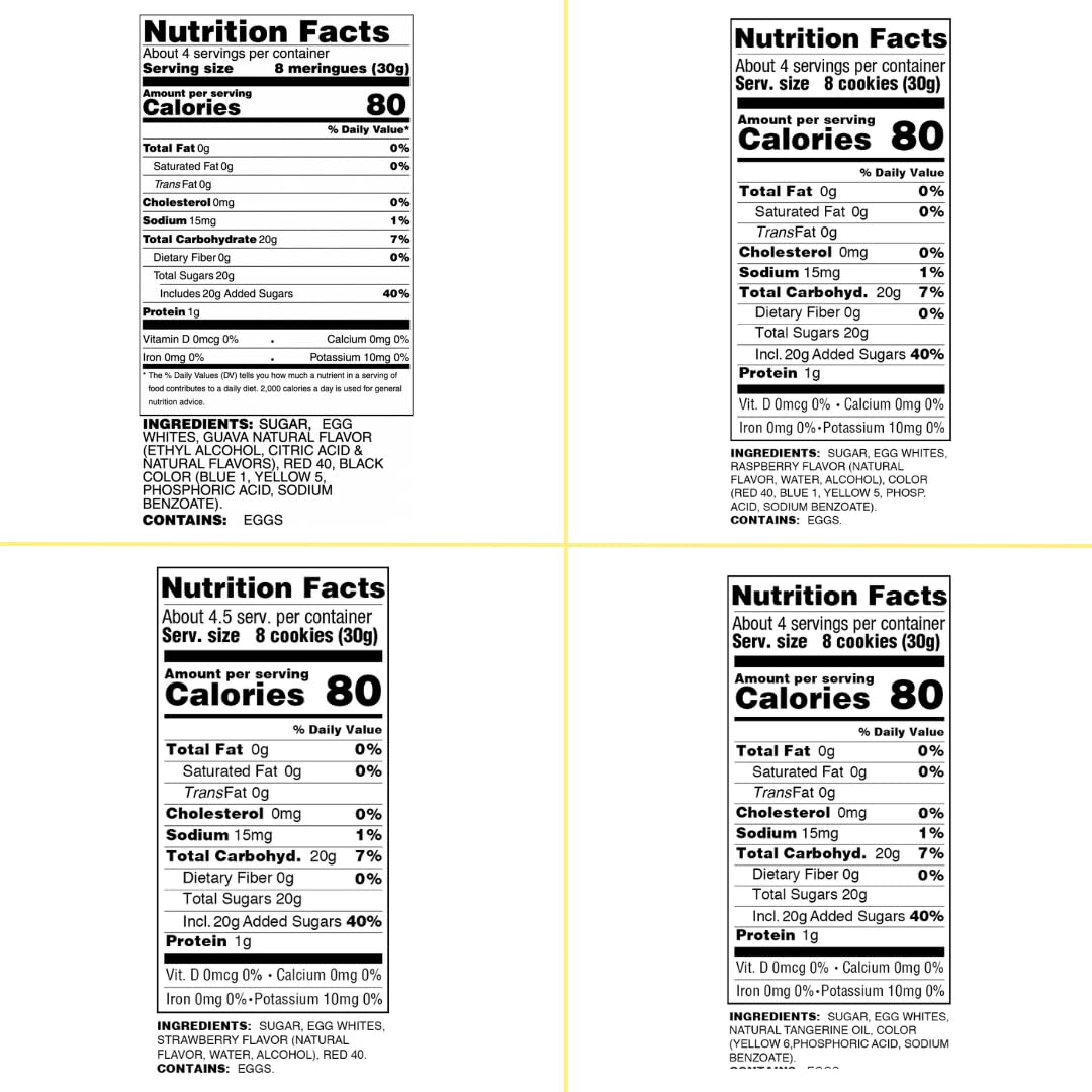 4 Pack Krunchy Melts Original Meringue Cookies | Fruity Special 4-Pack | Guava, Raspberry, Strawberry, Tangerine |Only 80-90 Cal