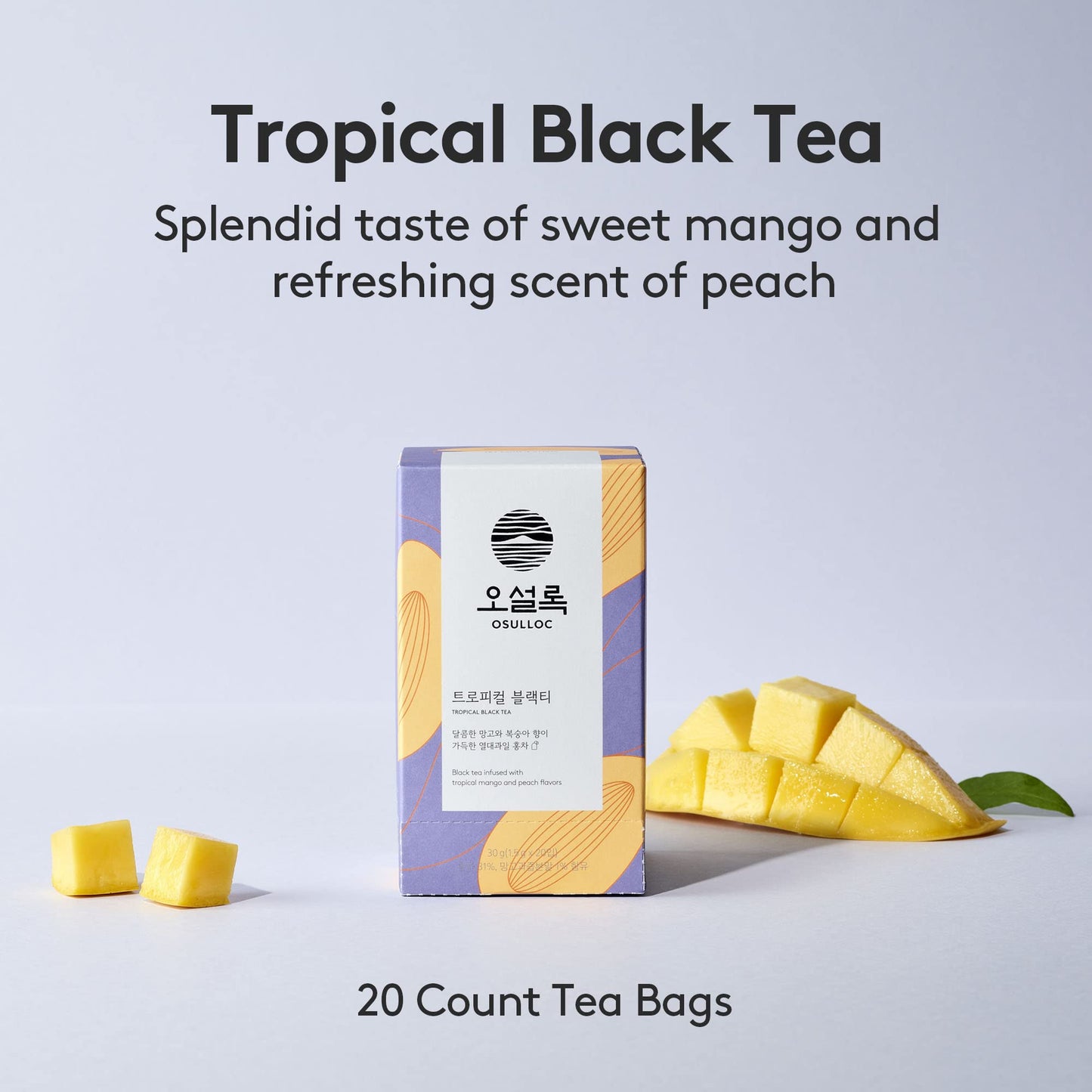Osulloc Tropical Black Tea (Tropical Mango & Peach Flavor), Fruit Tea Blend, Premium Teabags From Jeju Island, 20 Count, 1.06 Oz