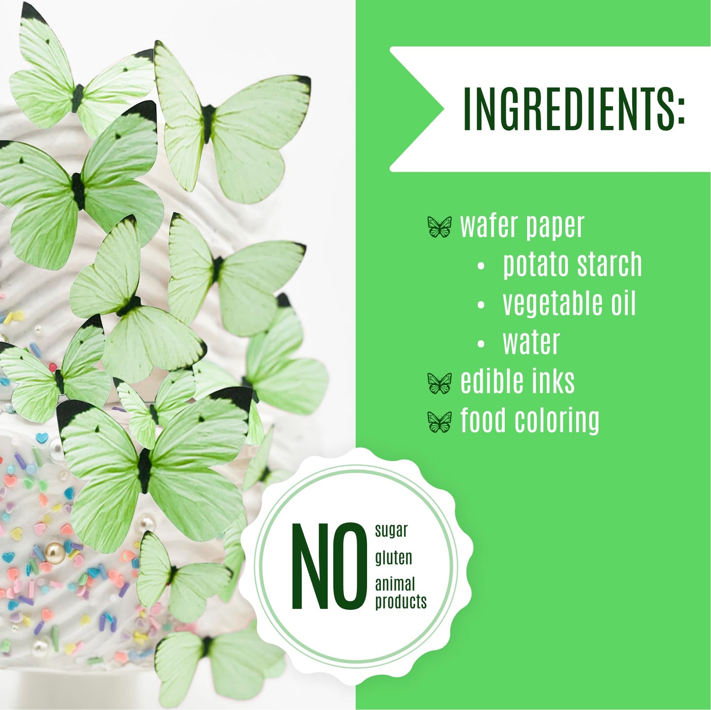 Sugar Robot Edible Butterflies For Cake Decorating - Small Pastel Green Butterfly Cake Toppers And Cupcake Toppers - Decoration Made In The Usa - Enhanced Crafted (Green)