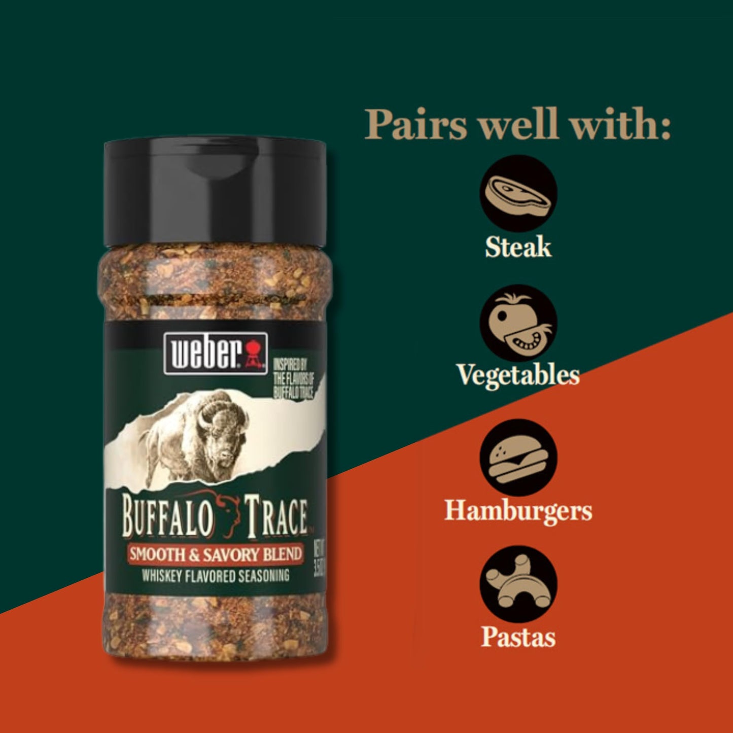 Weber BBQ Seasoning, Buffalo Trace spirit-inspired flavor Flavor, 3.5 oz, Model 1165025