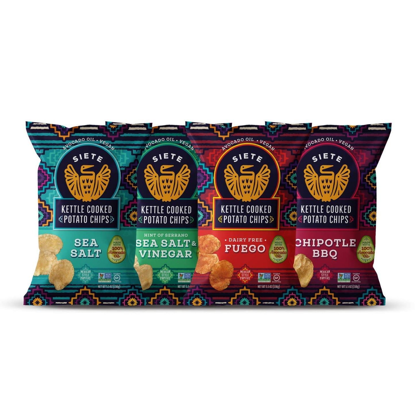 Siete Grain Free Potato Chips - Kettle Cooked | Gluten Free Chips | Vegan Snacks | Non GMO | Variety Pack, Sea Salt, Sea Salt & 