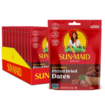Sun-Maid Deglet Noor Pitted Dried Dates - (Pack of 10) 8 oz Resealable Bag - Pitted Deglet Noor Dates Dried Fruit Snack for Lunc