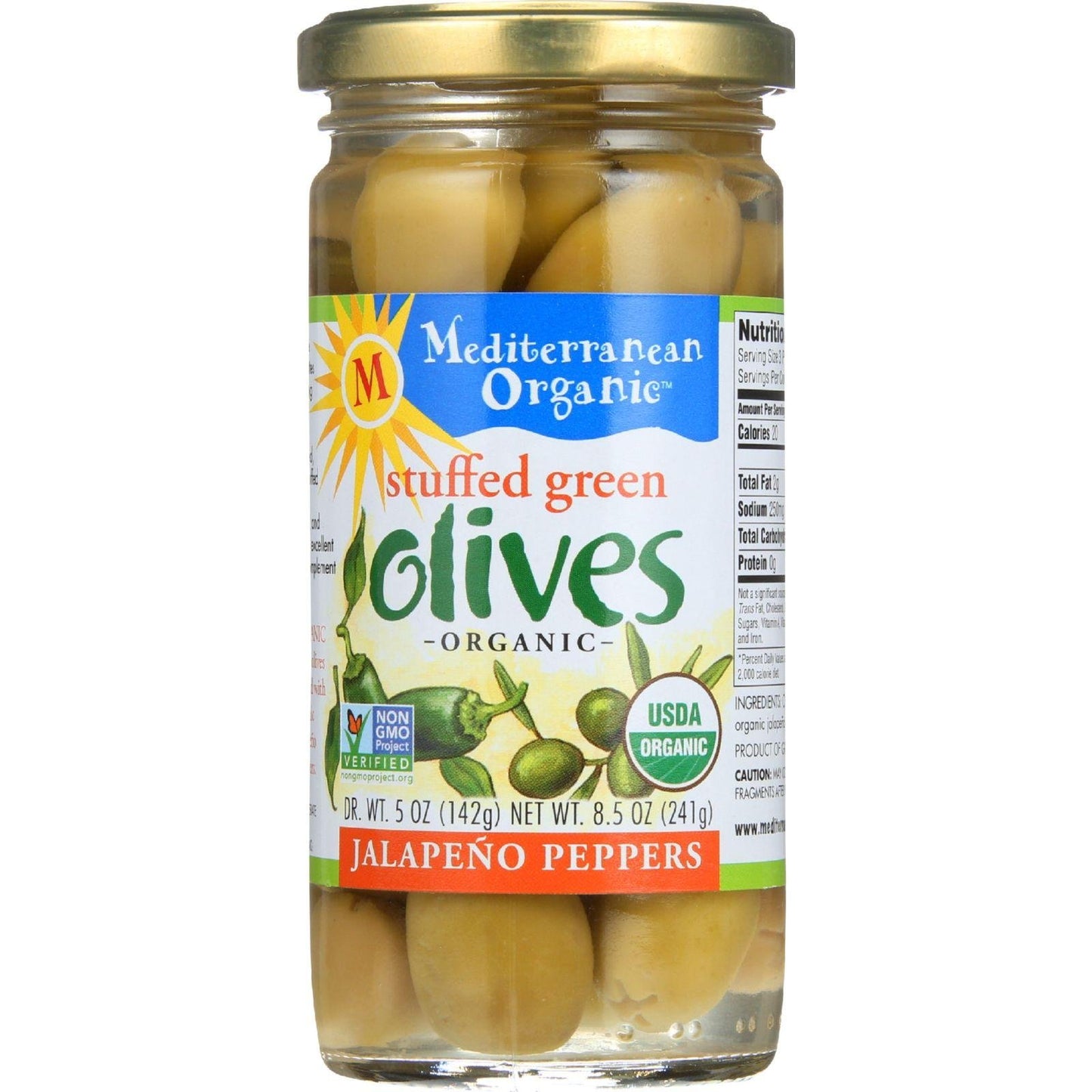 Mediterranean Organic, Olives Green Jalapeno Stuffed 8.5 Ounce