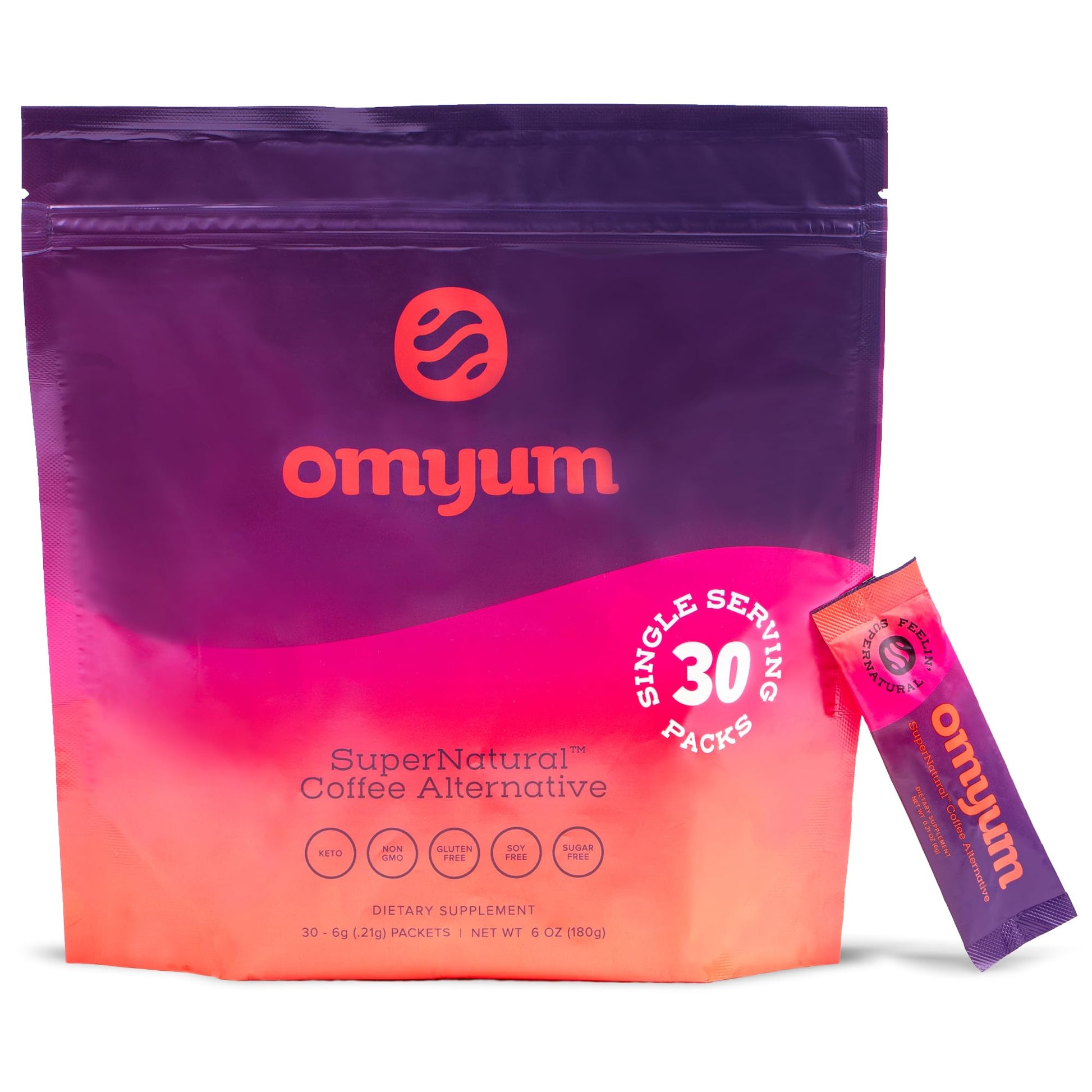 Omyum - Top-Grade Cacao Mushroom Coffee Alternative (30 Single-Serve Packets) Organic Blend With Lions Mane  Reishi  Cordyceps  Ashwagandha  Maca & L-Theanine For Calm  Focused Energy - Low Energy Blend
