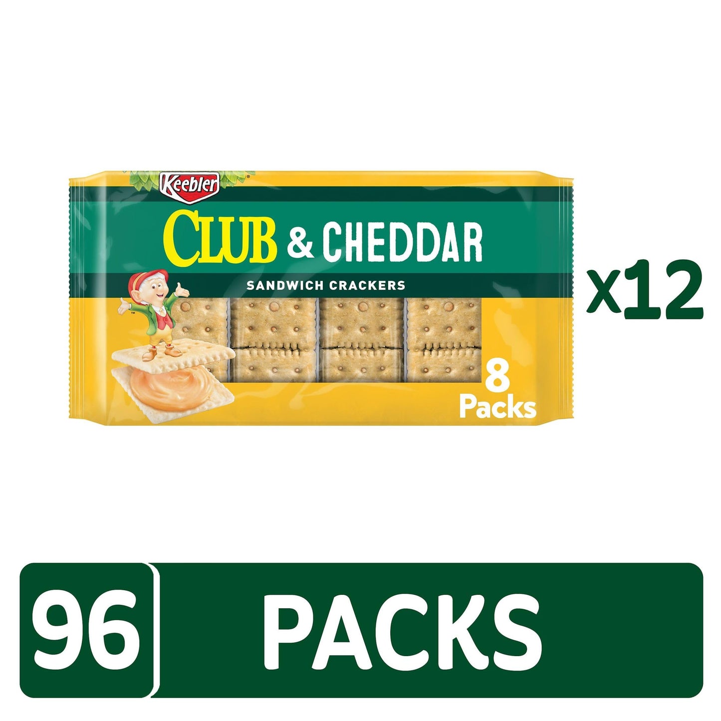Keebler Sandwich Crackers, Lunch Snacks, Club and Cheddar (12 Trays, 96 Packs)