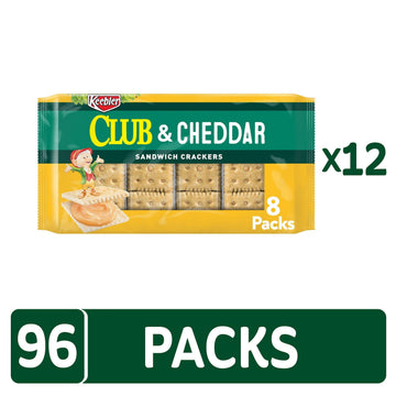 Keebler Sandwich Crackers, Lunch Snacks, Club and Cheddar (12 Trays, 96 Packs)