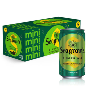 Seagrams Ginger Ale Soda Soft Drinks, 7.5 fl oz, 10 Pack, Gold