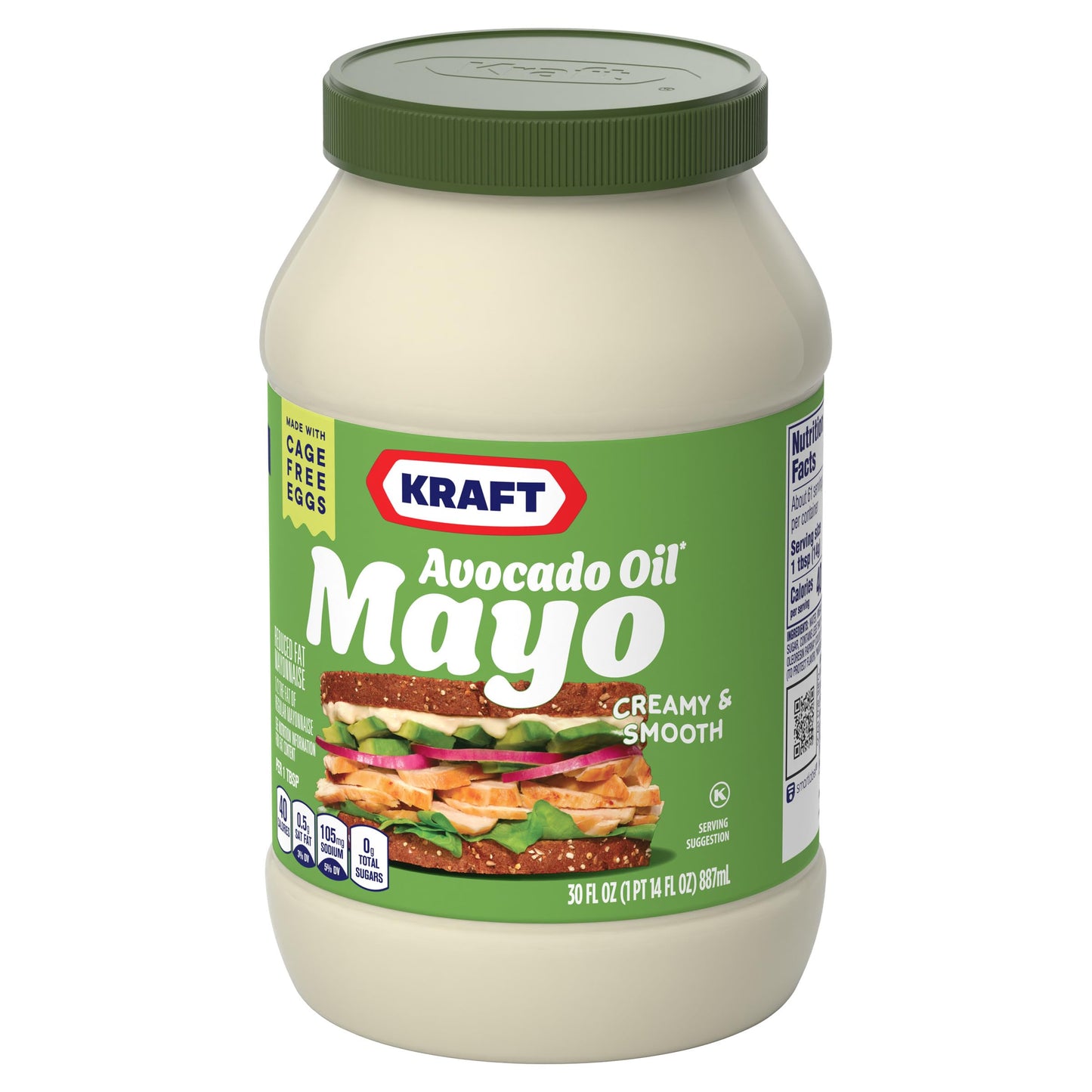 Kraft Mayo with Avocado Oil Reduced Fat Mayonnaise - Classic Creamy Condiment for Sandwiches and Salads, Made with Cage-Free Egg