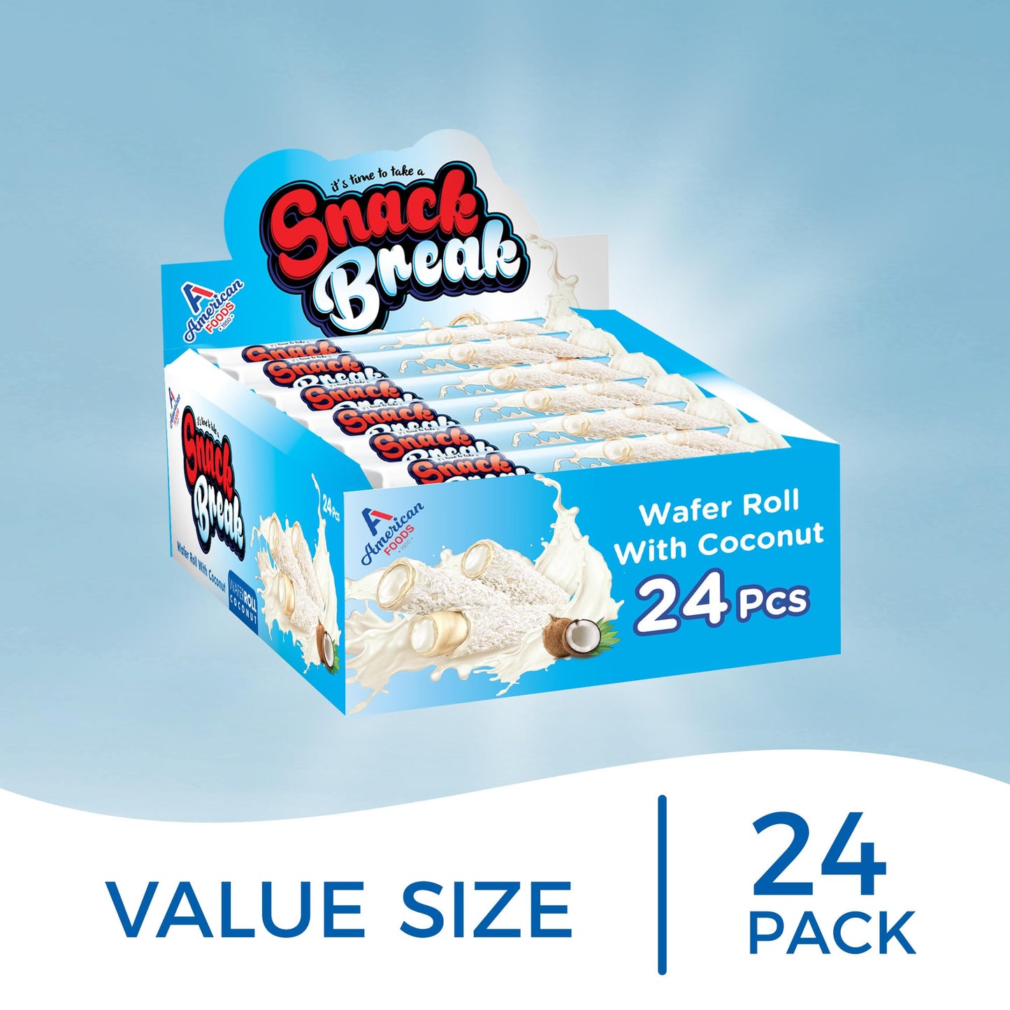 Snack Break Coconut Wafer Rolls, Rolled Wafer Cookies, Coconut Coated Delicious Snack, Individually Wrapped, Crunchy Sticks for