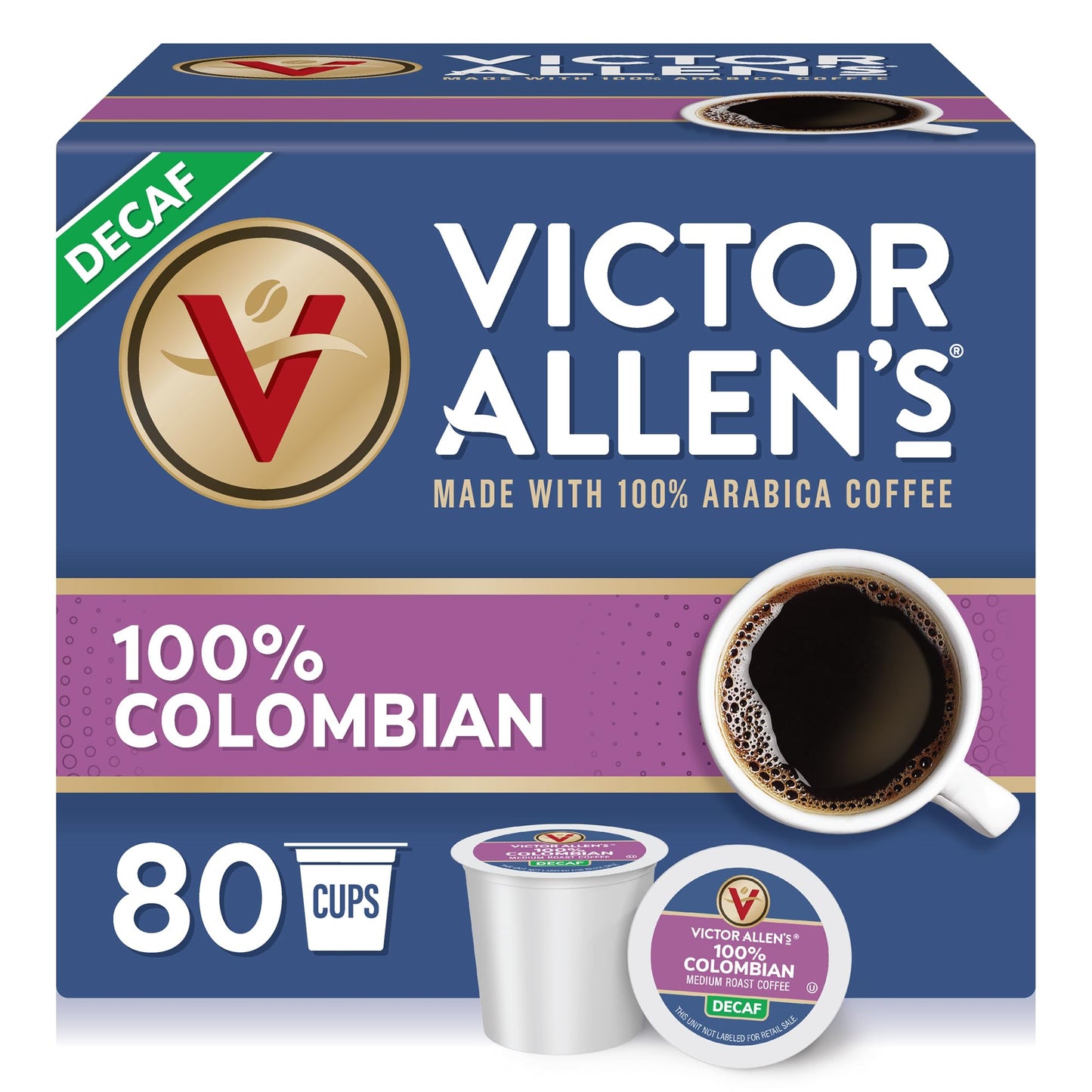 Victor Allens Coffee Decaf Medium Roast Coffee Pods, 80 Count, Single Serve for Keurig, Brown, Model FG017186