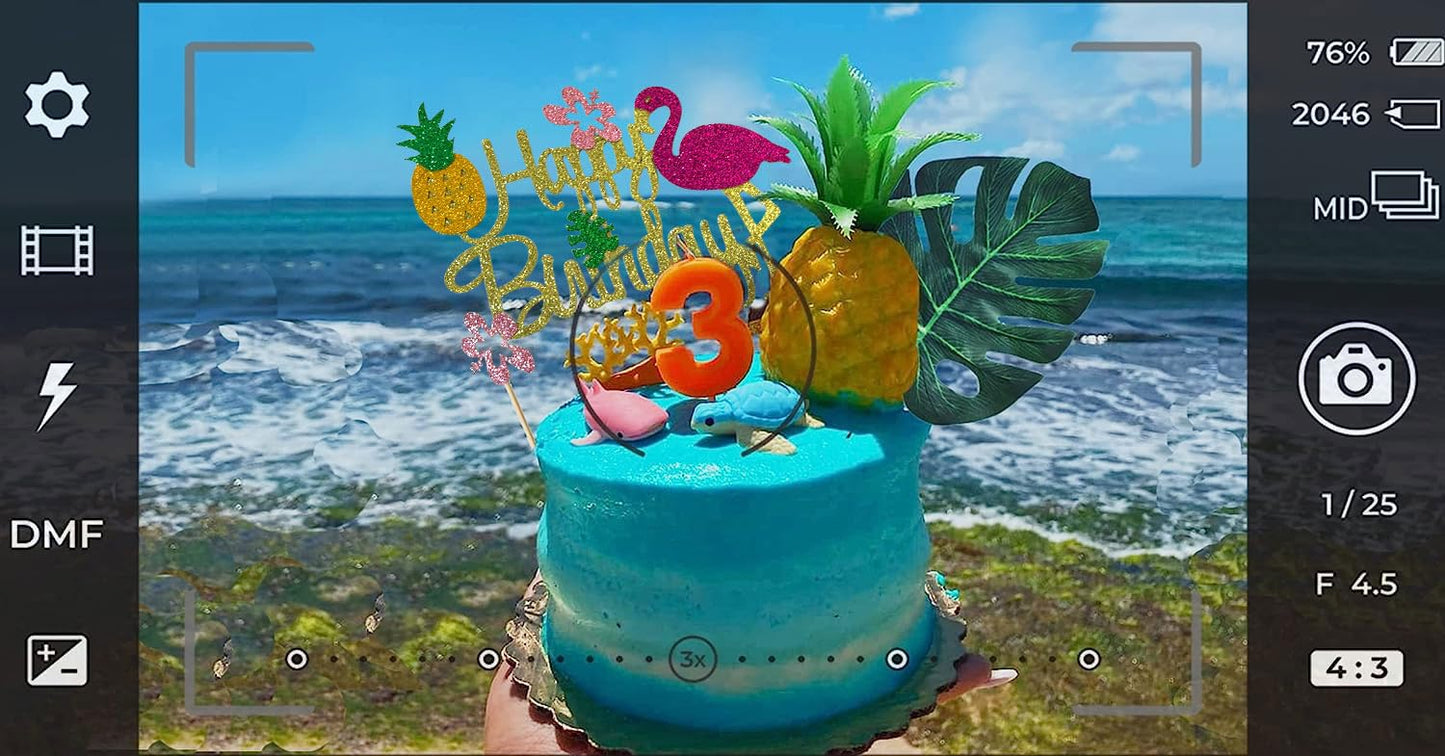 Laventy Glitter Flamingo Cake Toppers Flamingo Happy Birthday Cake Decoration Tropical Hawaiian Luau Themed Party Supplies