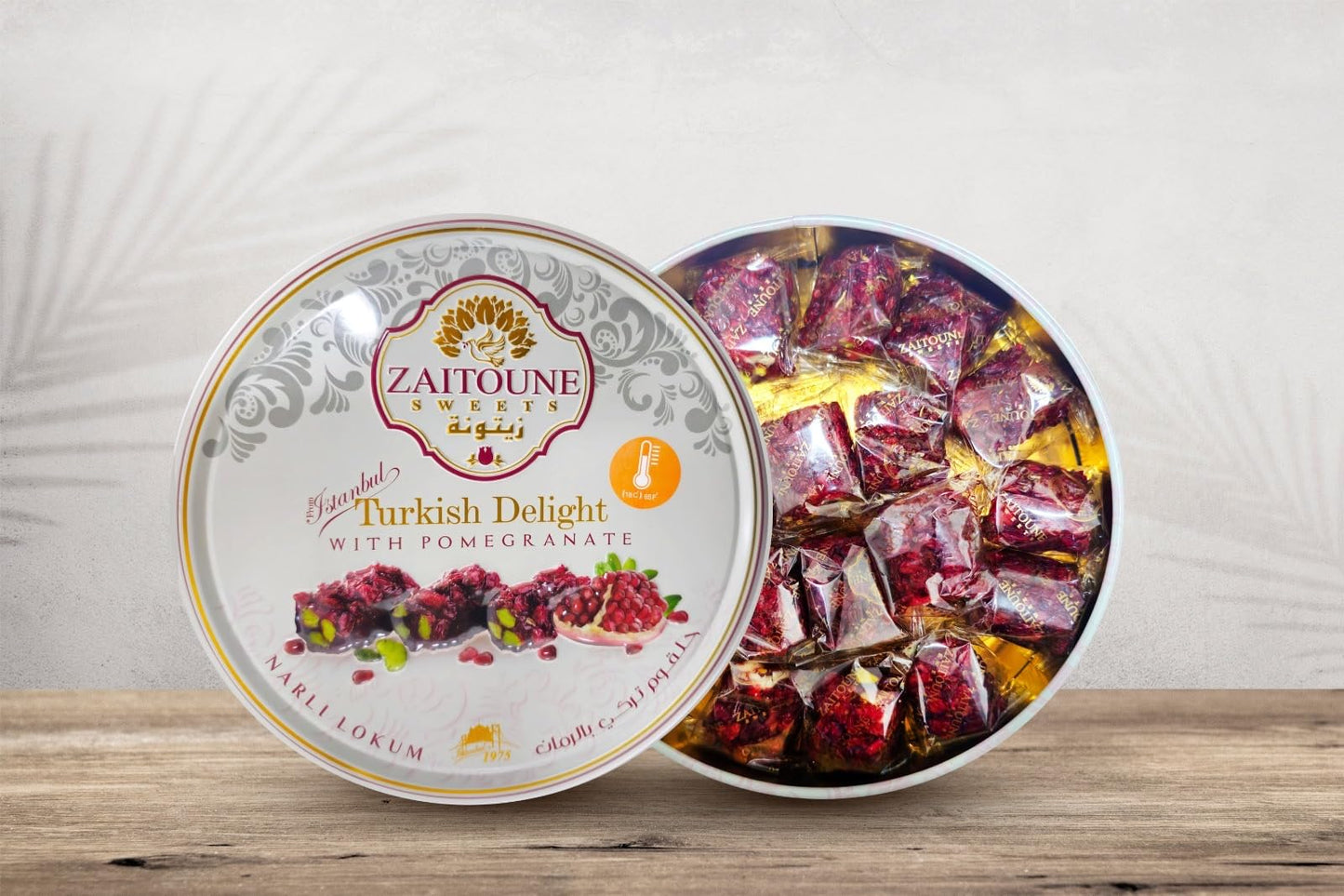 Zaitoune Pomegranate Turkish Delight - 9 oz | Stuffed with Pistachios & Cashews | Handmade Lokum in Gift Tin