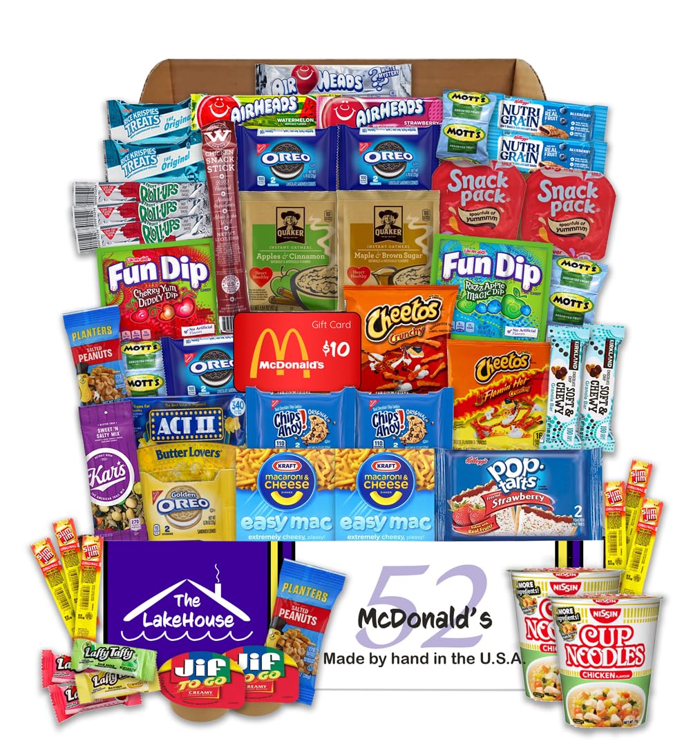 Lakehouse Student 52 College Care Package With Mcdonalds Gift Card - College Essentials Snack Box - College Snack Boxes Care Pac