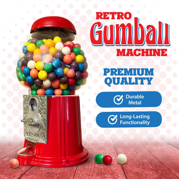 American Gumball Company - Metal 11-Inch Retro Style Red Gumball Machine, Made For 0.62 Inch Gumballs, Candy Or Nuts, Accepts An