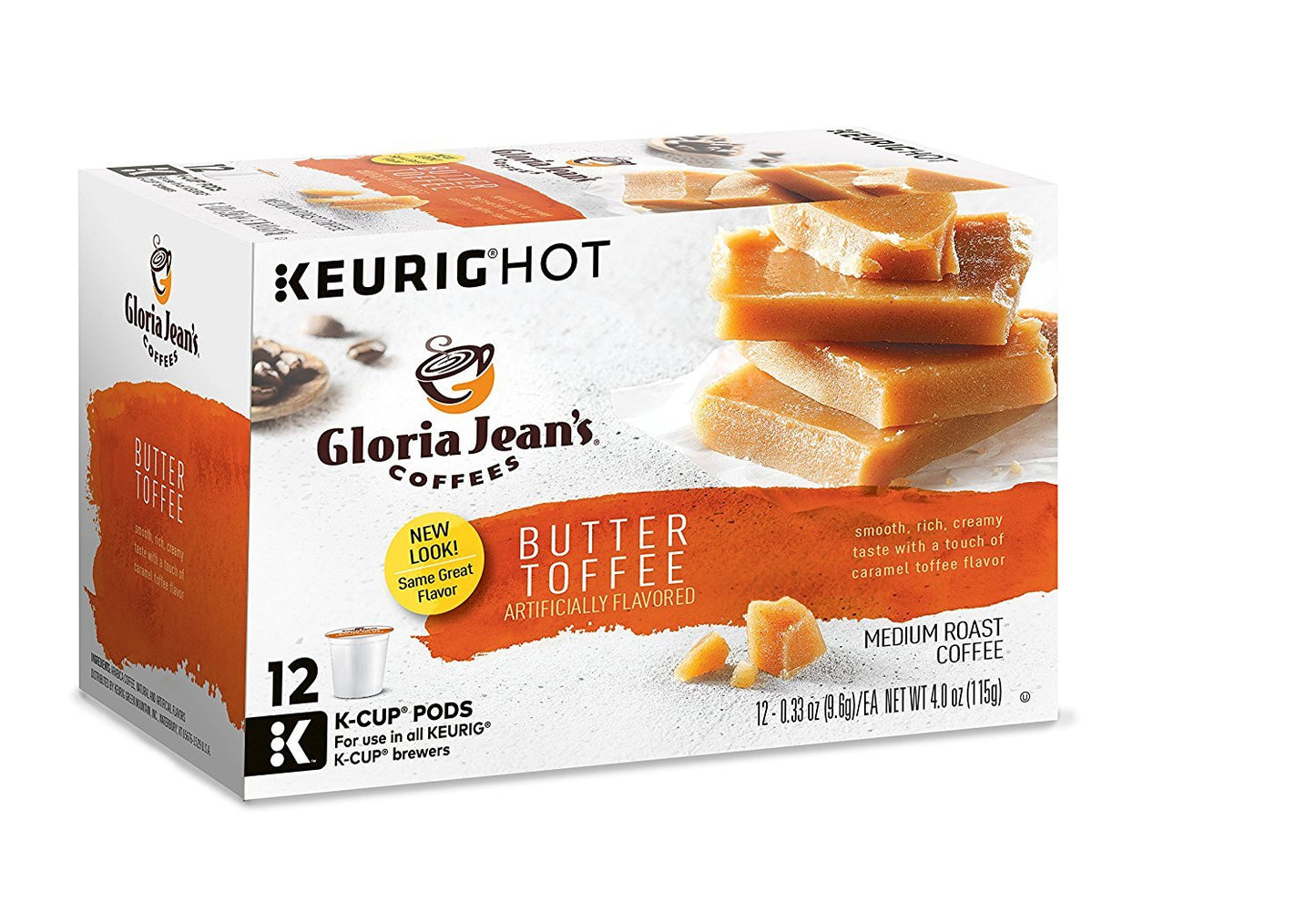 Gloria Jean's Coffees Butter Toffee, Single-Serve Keurig K-Cup Pods, Flavored Medium Roast Coffee, 72 Count