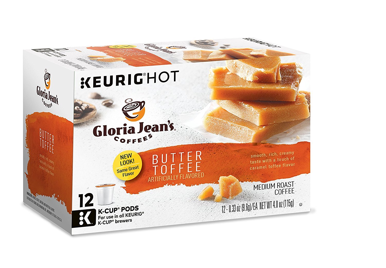 Gloria Jean's Coffees Butter Toffee, Single-Serve Keurig K-Cup Pods, Flavored Medium Roast Coffee, 72 Count