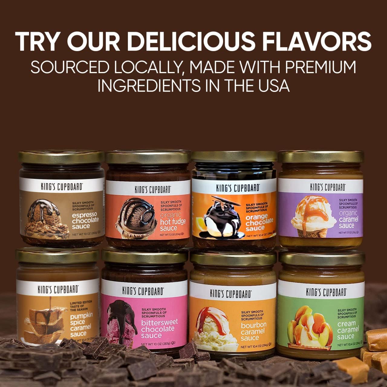 Kings Cupboard Organic Caramel Sauce - The Perfect Sauce for Ice Cream  Fruit Dip  Topping Desserts  Caramel Drizzle for Coffee - Gluten-Free  Kosher  Organic  All Natural  7.7 oz